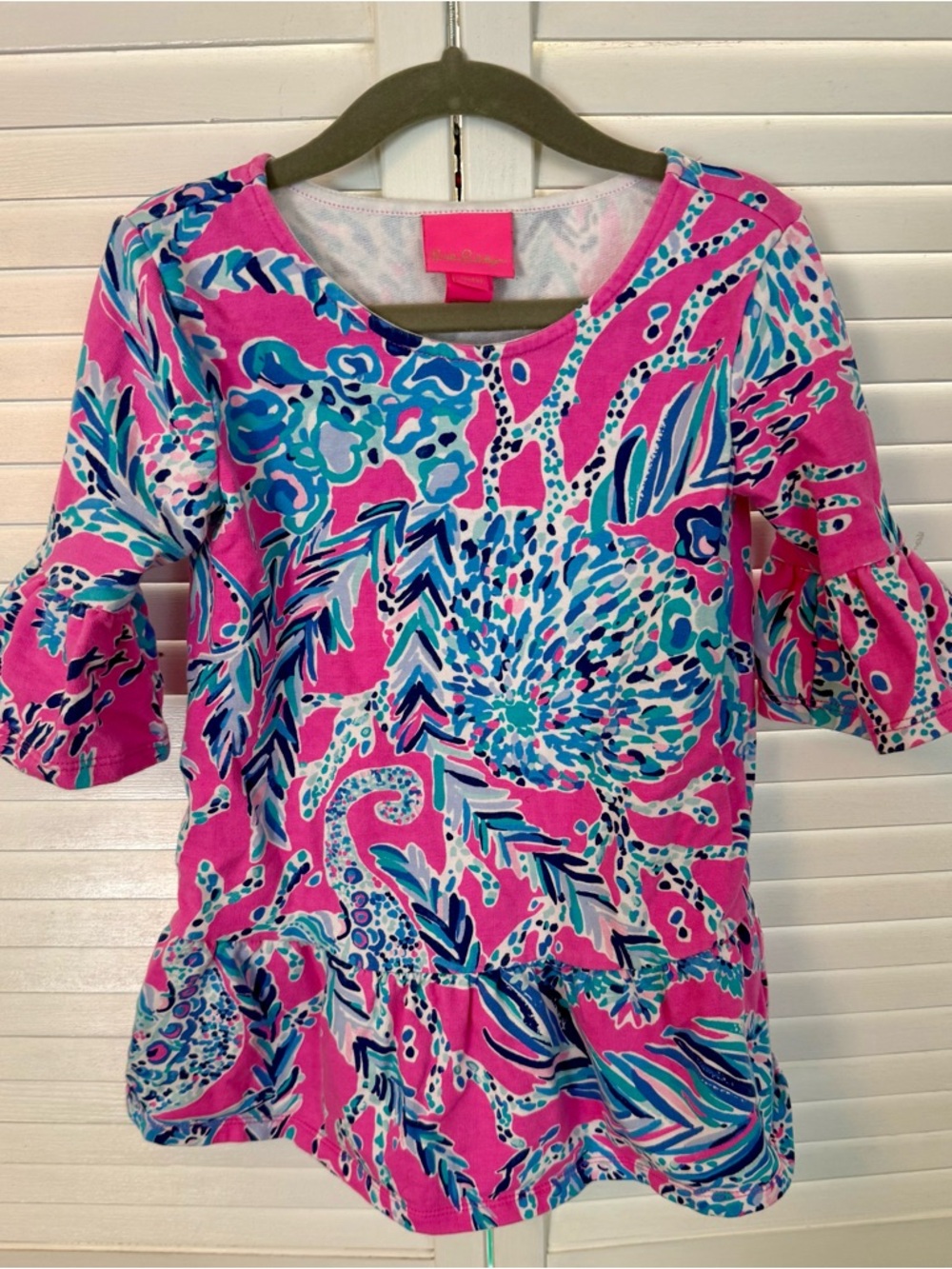 Lilly Pulitzer Pink Floral Mix Ruffle Sleeve Dress, size 2-3T
